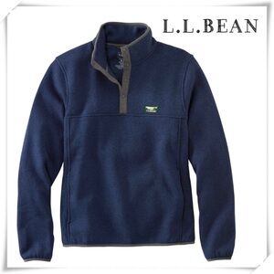 L.L.Bean Slightly Fitted Fleece Knit 1/4 Snap Pullover Sweater Blue Size Medium